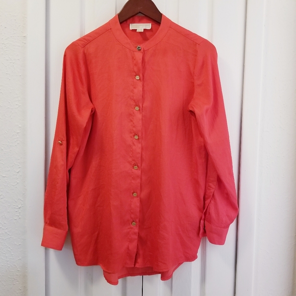 Michael Kors Tangerine Button Down Blouse - Picture 2 of 8